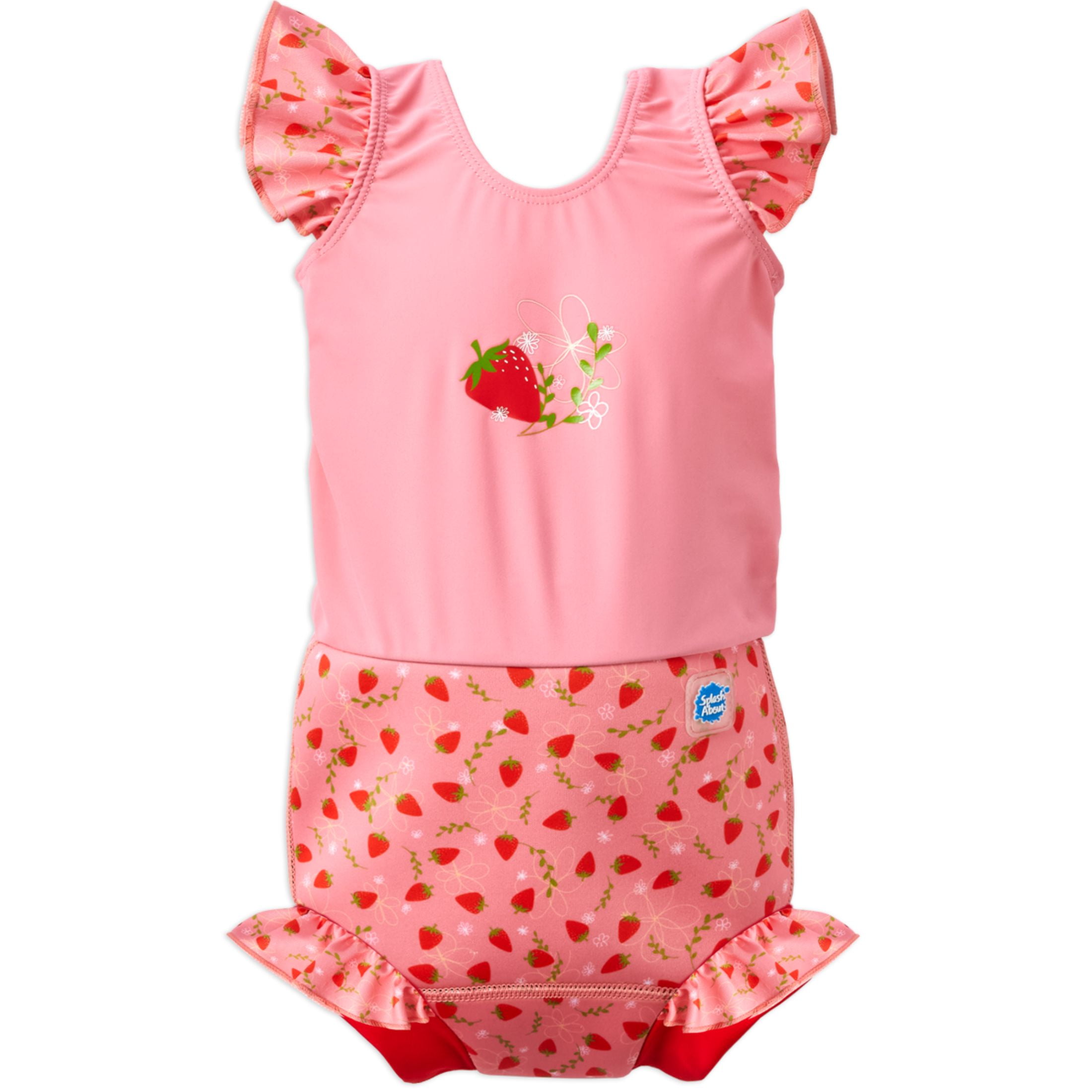 Splash About Happy Nappy Swimsuit with Frills, Strawberry Field, 12-24 Months