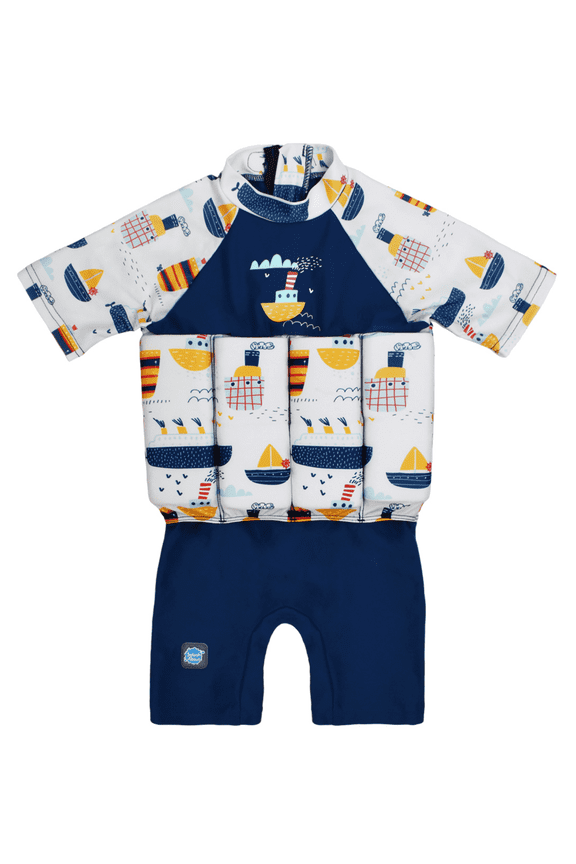 Kids Sleeved Floatsuit, Tug Boats, 2-4 Years