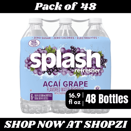 Splash Acai Grape Flavored Water 16.9 fl oz – 48 Pack Bottled Drink