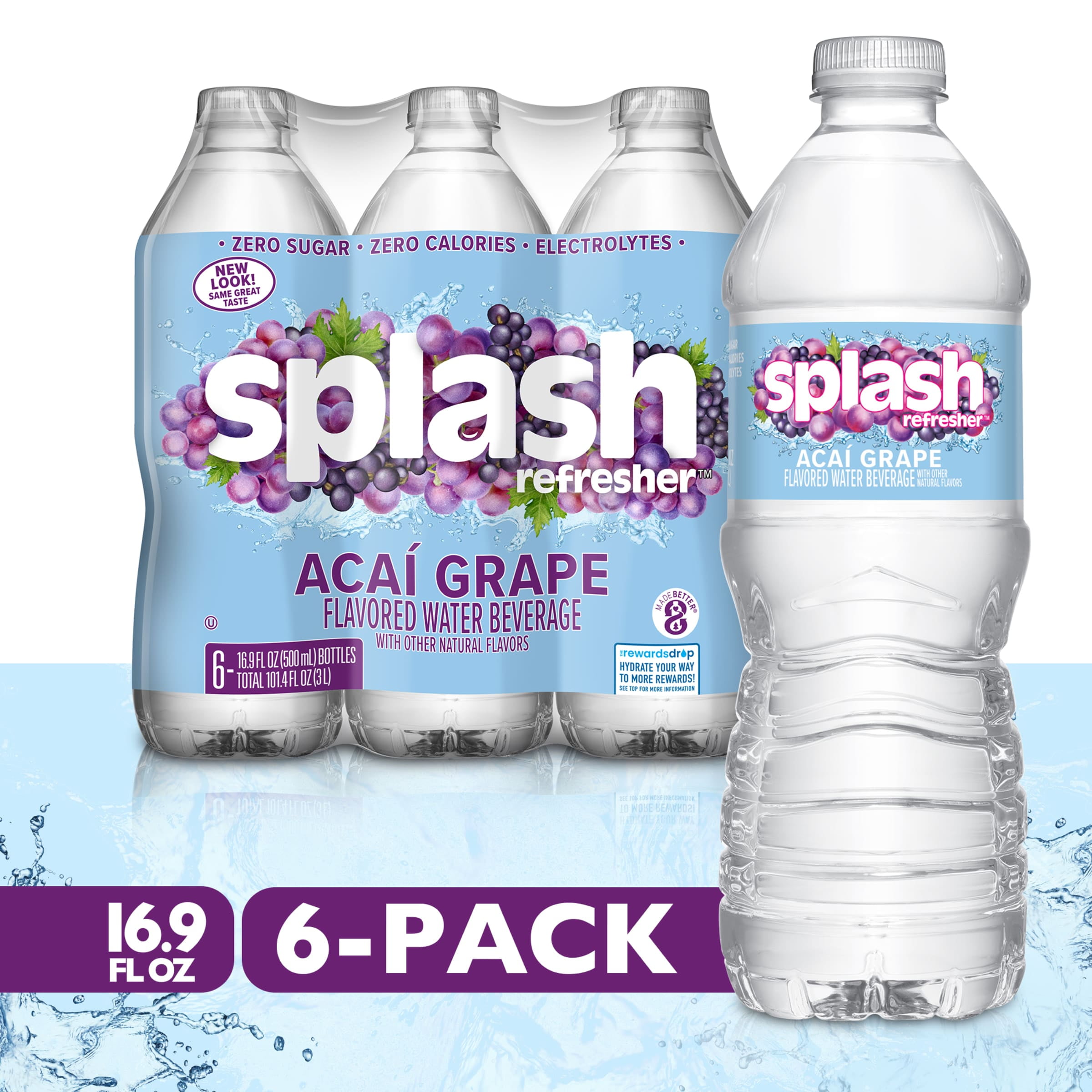 Splash Acai Grape Flavored Water, 16.9 fl oz, 6 Pack Plastic Bottles