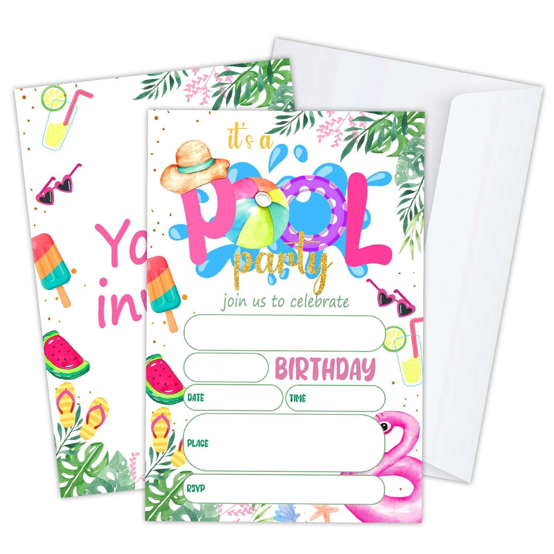 Pool Party Summertime Invitations 30 Count With Envelopes - Kids, image size:2200x2200