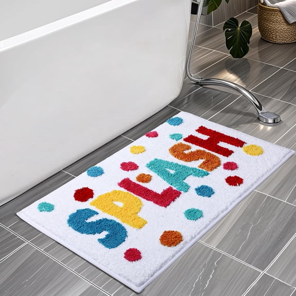 Splash Bathroom Rugs 17x24,Soft, Absorbent and Non Slip Cute Bath Mat, Machine Washable with Colorful Letter Designs for Bathroom, Tub, Shower or Sink,Home Decor Accessories