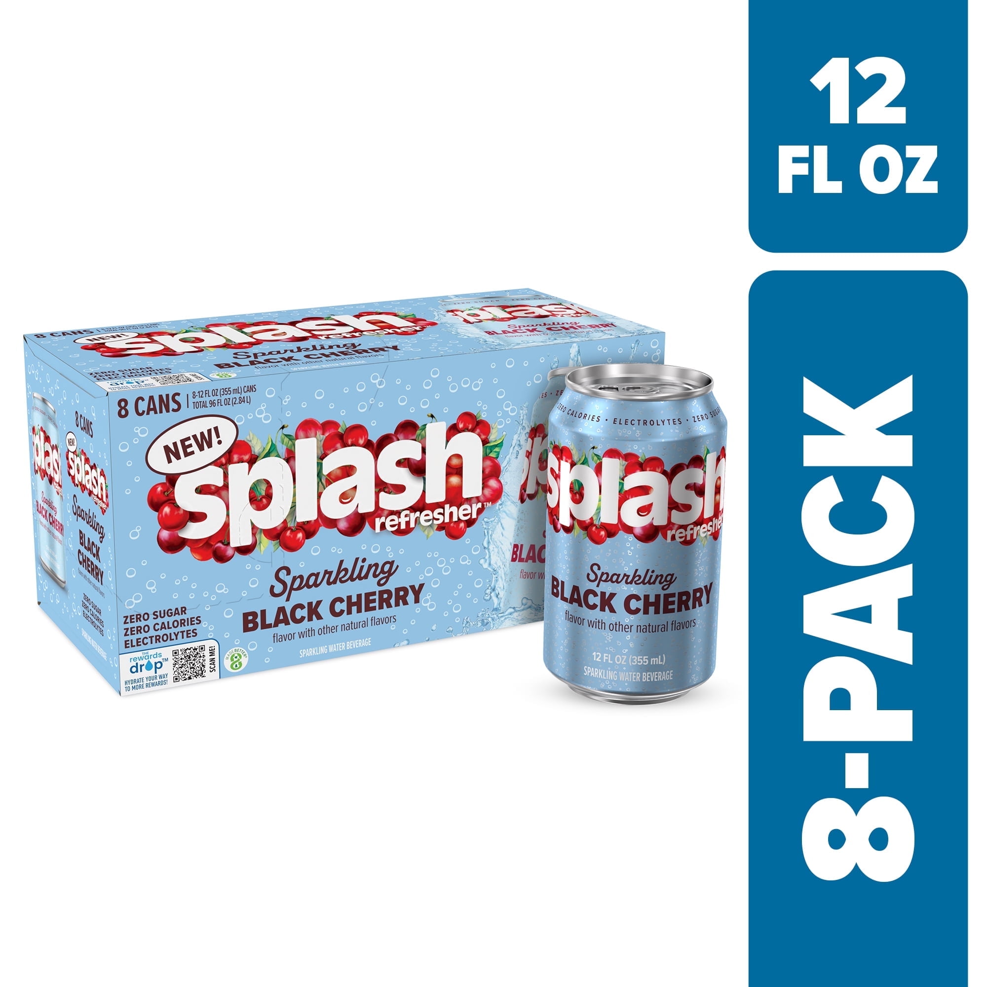 Splash Black Cherry Sparkling Water, 12 fl oz, 8 Cans ( 2 Box