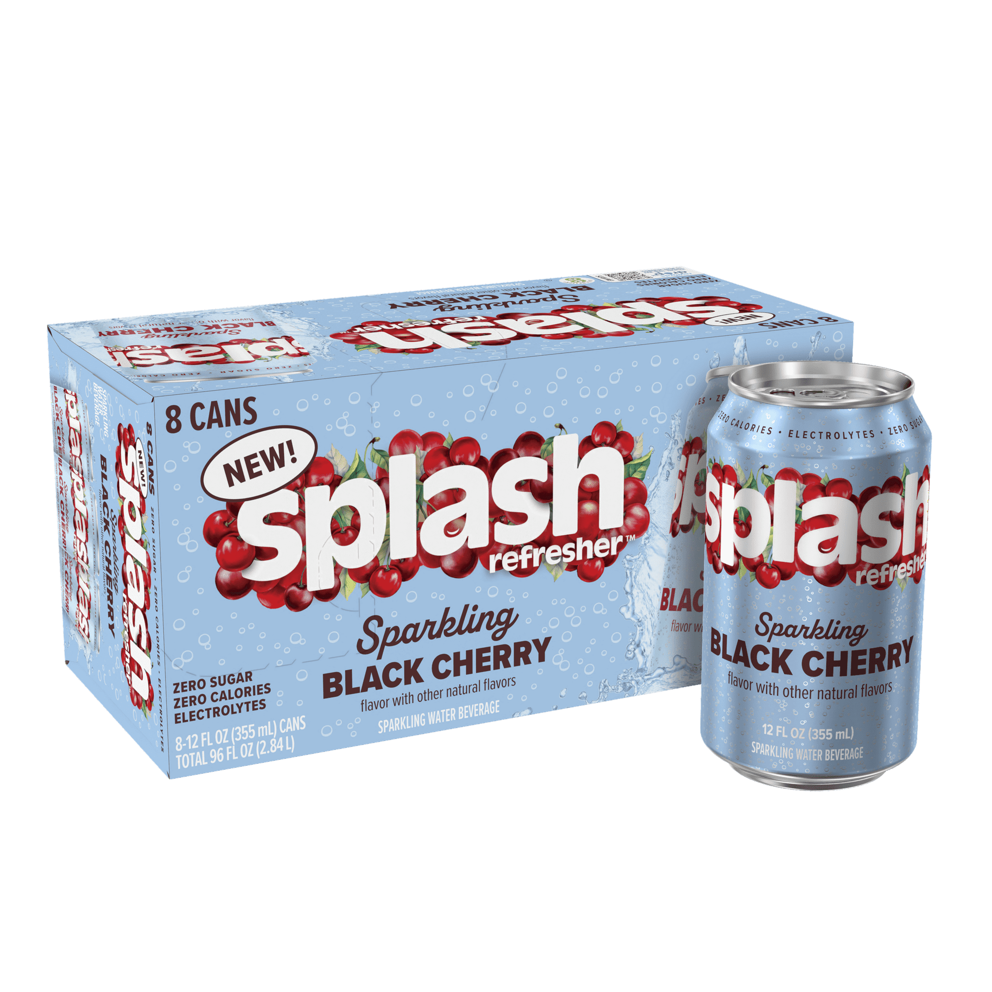 Splash Black Cherry Sparkling Water, 12 fl oz, 8 Cans (pack of 3)