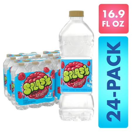 Splash Blast, Raspberry Flavor Water Beverage, 16.9 Fl Oz Plastic Bottles (24 Count)