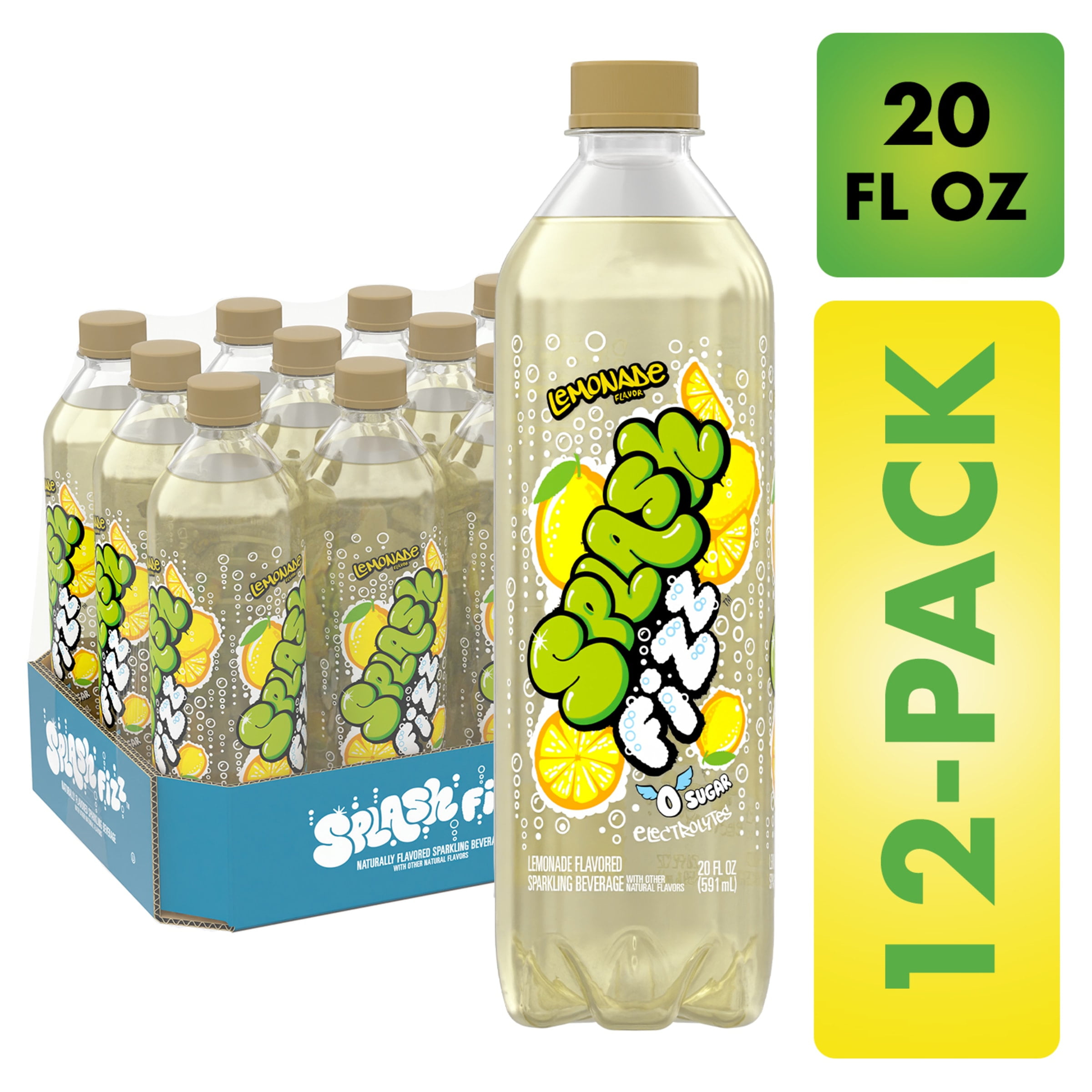 Splash Fizz, Lemonade Flavor Sparkling Water Beverage, 20 Fl Oz Plastic