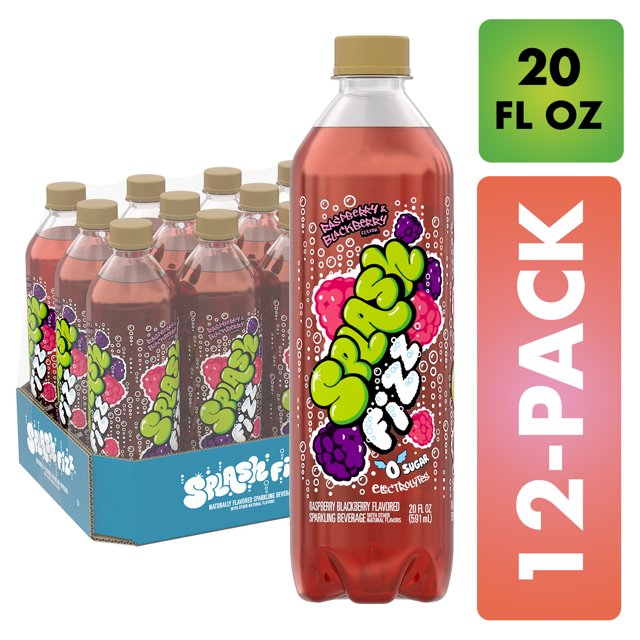 Splash Fizz, Raspberry Blackberry Flavor Sparkling Water Beverage, 20