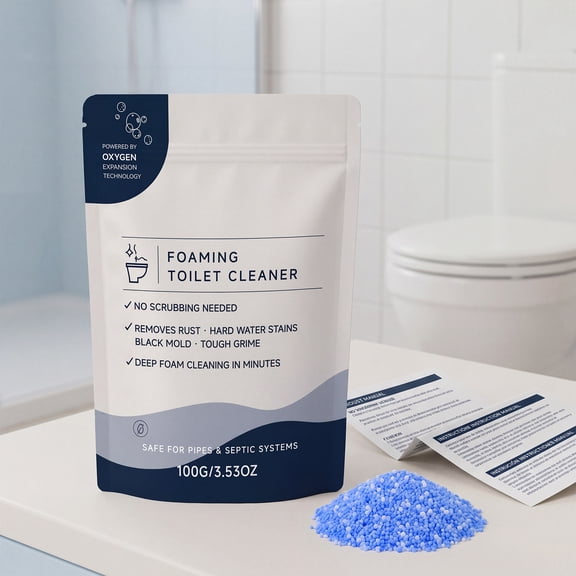 Splash Foam Toilet Cleaner, Restora Sculpted Piece Toilet Cleaner, Toilet Cleaner Touch Free Foaming Powder, 100G 2 Pack 7X5 Inch Pouch, Dissolves Tough Grime, Rust and Hard Water