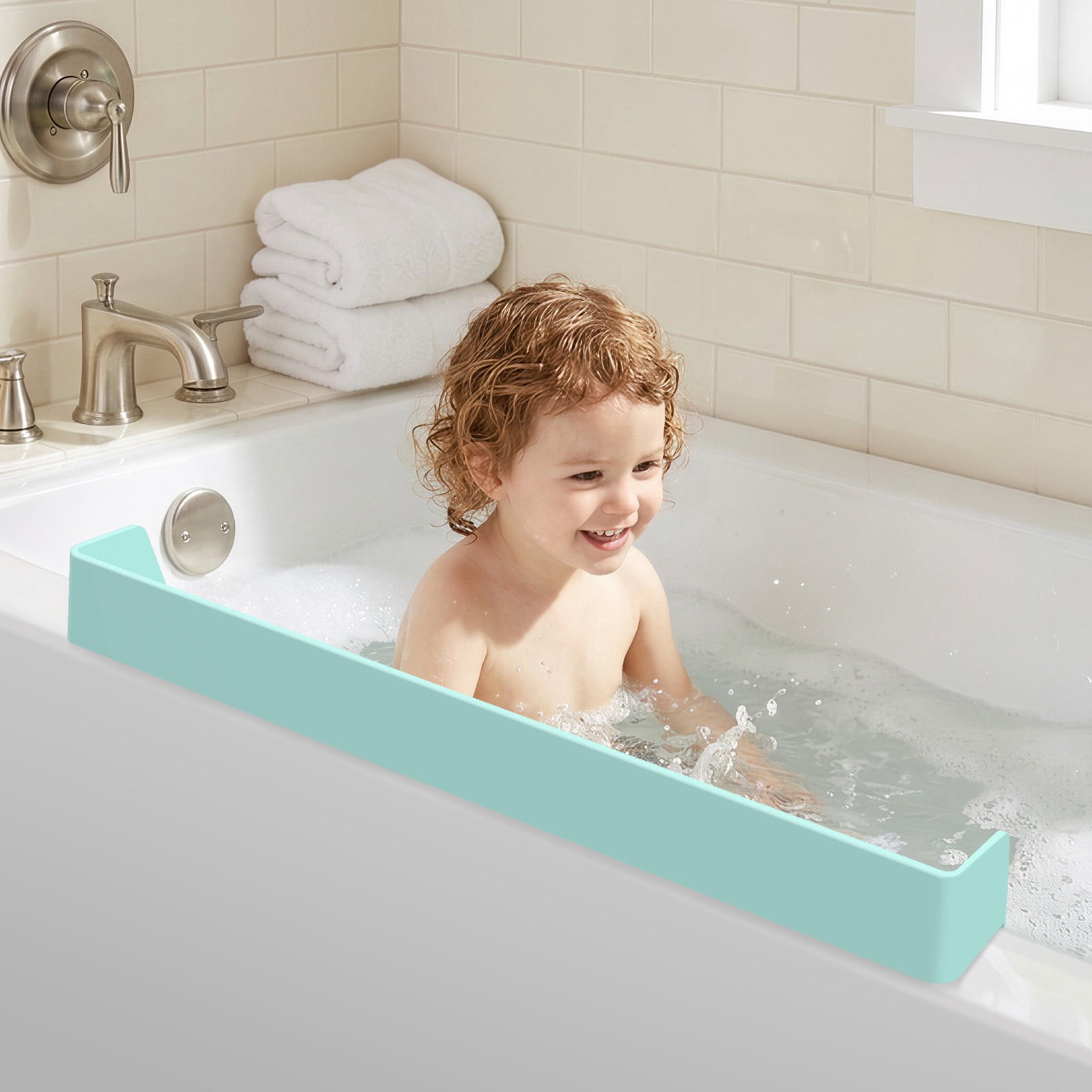 Splash Guard for Bathtub Kids Silicone Bathtub Splash Guard with Suction Cups Bath Tub Play Shelf for Kids and Toy Holder Avoid Water Spill in Bathroom Fun Bath Time for Toddler Baby