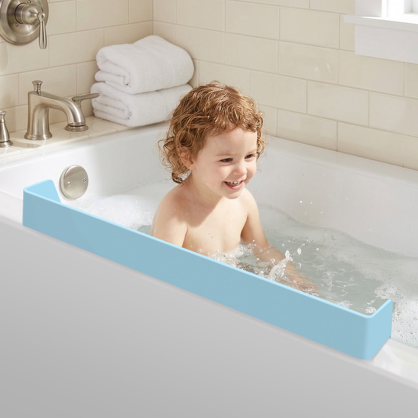 Splash Guard for Bathtub Kids Silicone Bathtub Splash Guard with Suction Cups Bath Tub Play Shelf for Kids and Toy Holder Avoid Water Spill in Bathroom Fun Bath Time for Toddler Baby