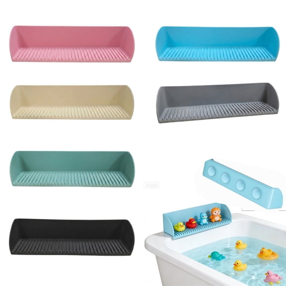 Splash Guard for Bathtub Kids,Toy Tray Caddy Holder Storage,Bath Toy Storage Bag,Guard for Bathtub Toys Storage,Super Adsorption - Extended Design for Splash Protection,Silicone,Blue