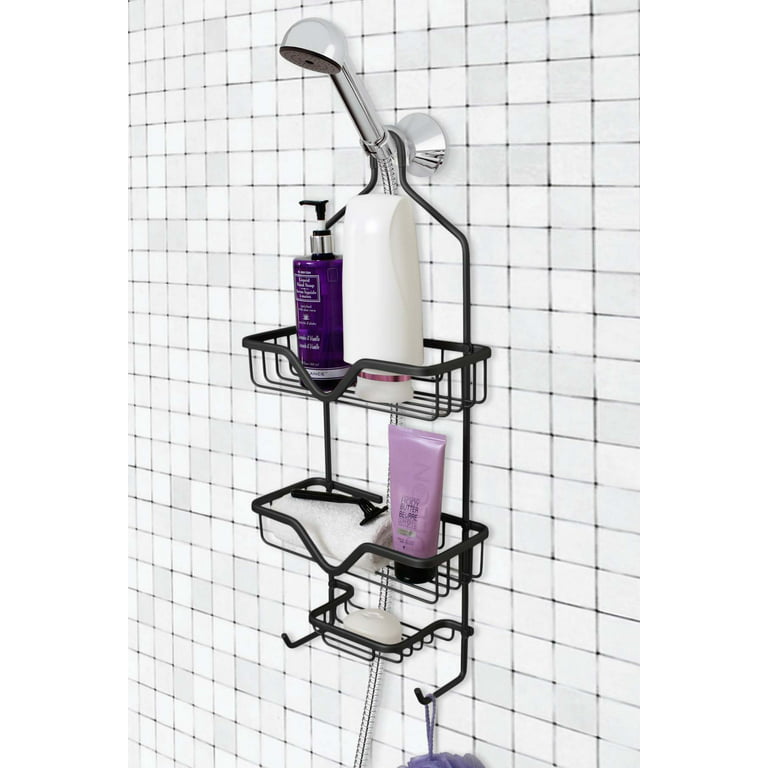 Splash Home Aluminum Maui Shower Caddy Bathroom Hanging Head Two Basket  Organizers Plus Dish for Storage Shelves for Shampoo, Conditioner and Soap  - BLACK 