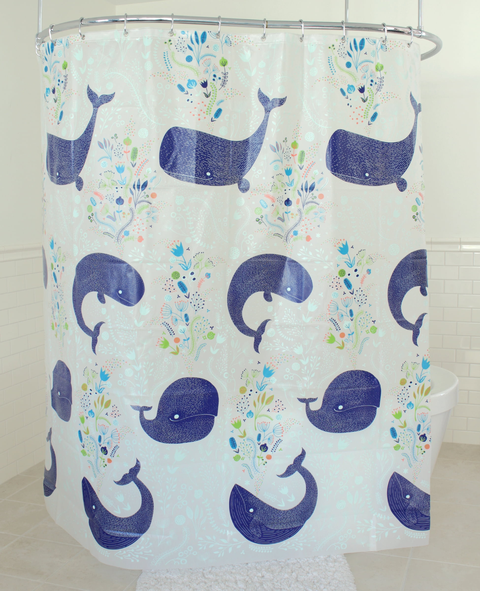 Aqua Blue Whale Print PEVA Shower Curtain 70" x 72"