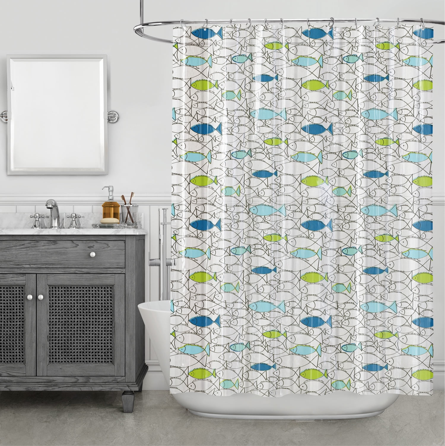 Colorful Fish Pattern PEVA Shower Curtain with Liner, 70 x 72 Inches