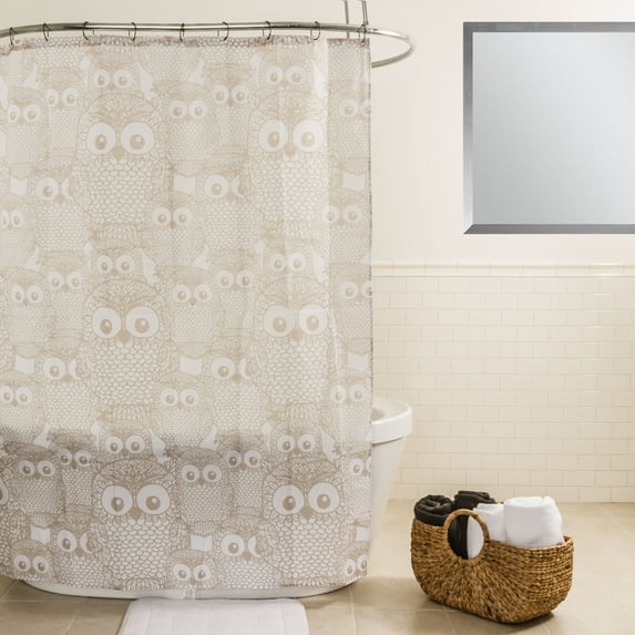 Splash Home Owl Party Polyester Fabric Shower Curtain 70 x 72, Beige