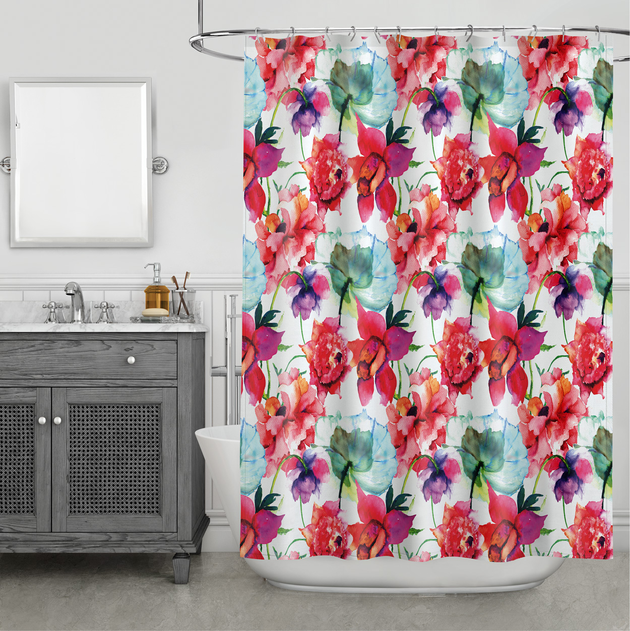 Splash Home Touch of Rose Polyester Fabric Shower Curtain 70 x 72 - Pink - image 1 of 8