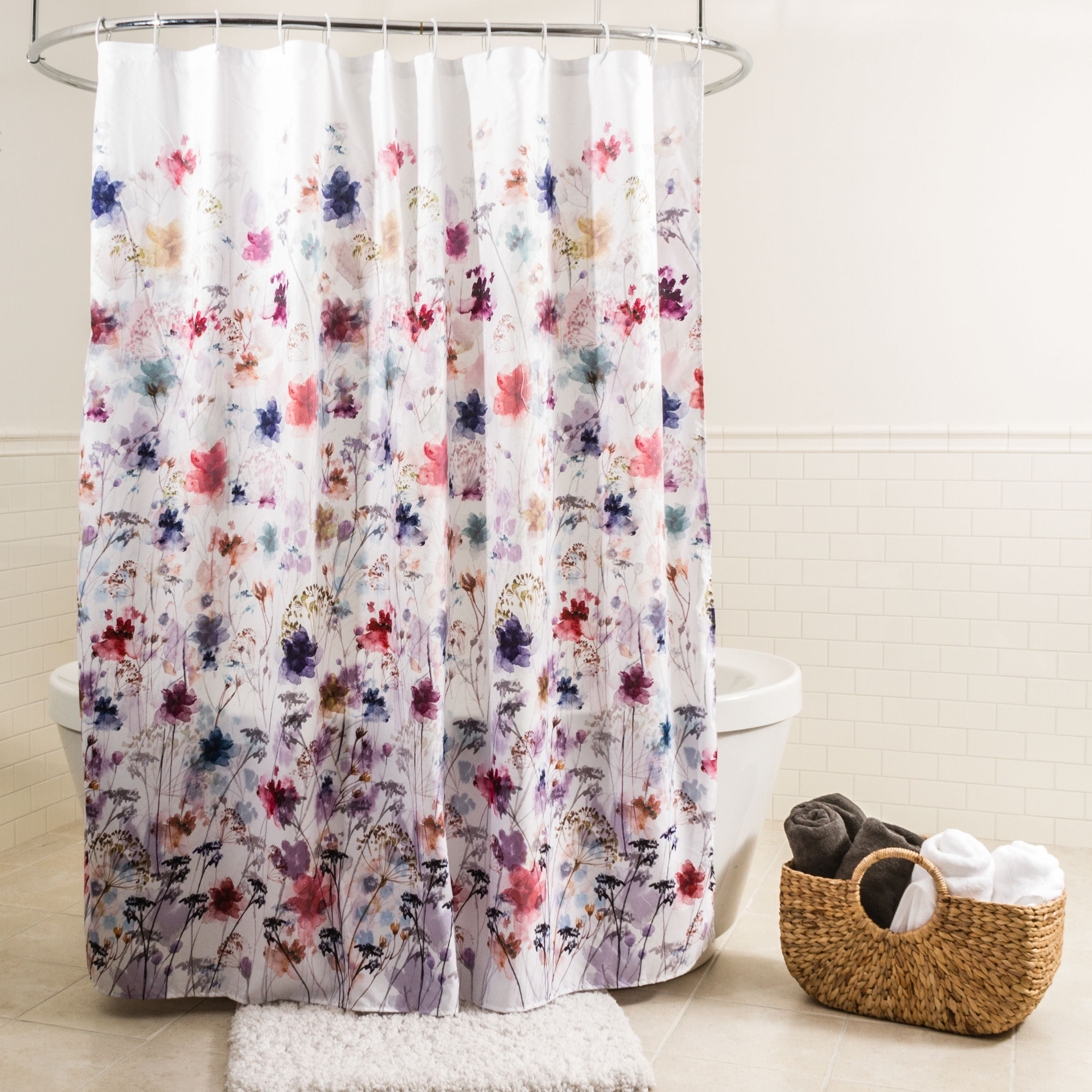 Vera Multicolor Floral Polyester Fabric Shower Curtain 70 x 72