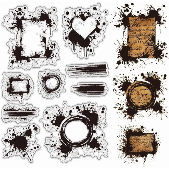Splash Mark Clear Stamps Set 9pcs Graffiti Art Style Rubber Stamp Silicone Clear Stamps Reusable Transparent Stamps