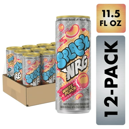 Splash NRG, White Peach Flavored Sparkling Energy Water Beverage, 11.5 Fl Oz Sleek Can (12 Count)