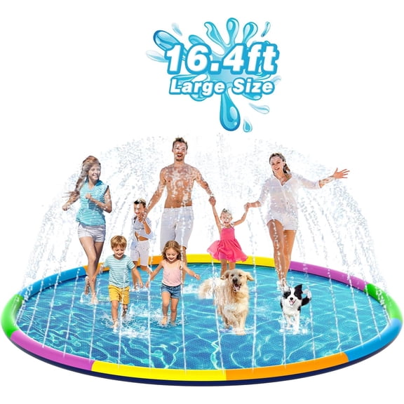 Splash Pad, 16.4FT Size Extra Large Sprinkler Play Mat for Dogs & Kids, Thicker Pool Summer Outdoor Water Toys Fountain Pad for 3+ Children & Pets