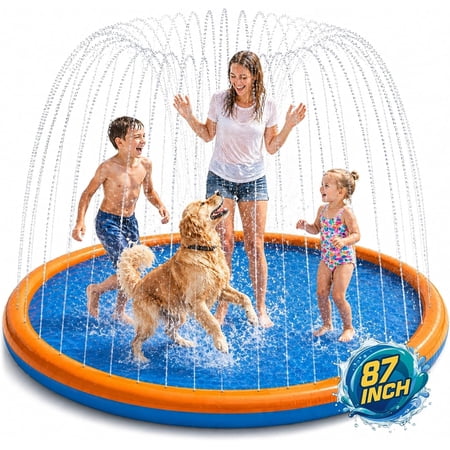 Splash Pad for Kids, 87" Extra Large Non-Slip Thickened Sprinkler Pad for Dogs, Outdoor Water Toys for Toddlers 3+, Backyard Summer Fun for Boys & Girls