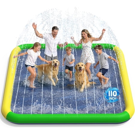 Splash Pad for Kids & Dogs, 155"-110" Extra Large Non-Slip Sprinkler Splash Pad, Thickened 0.5mm PVC Water Play Mat, Outdoor Water Toy for Backyard Summer Fun, Ideal for Toddlers 3+ Boys Girls
