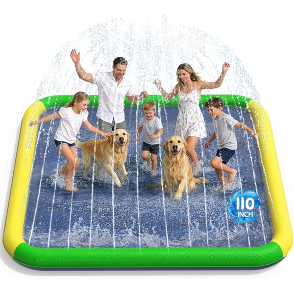 Splash Pad for Kids & Dogs, 155"-110" Extra Large Non-Slip Sprinkler Splash Pad, Thickened 0.5mm PVC Water Play Mat, Outdoor Water Toy for Backyard Summer Fun, Ideal for Toddlers 3+ Boys Girls
