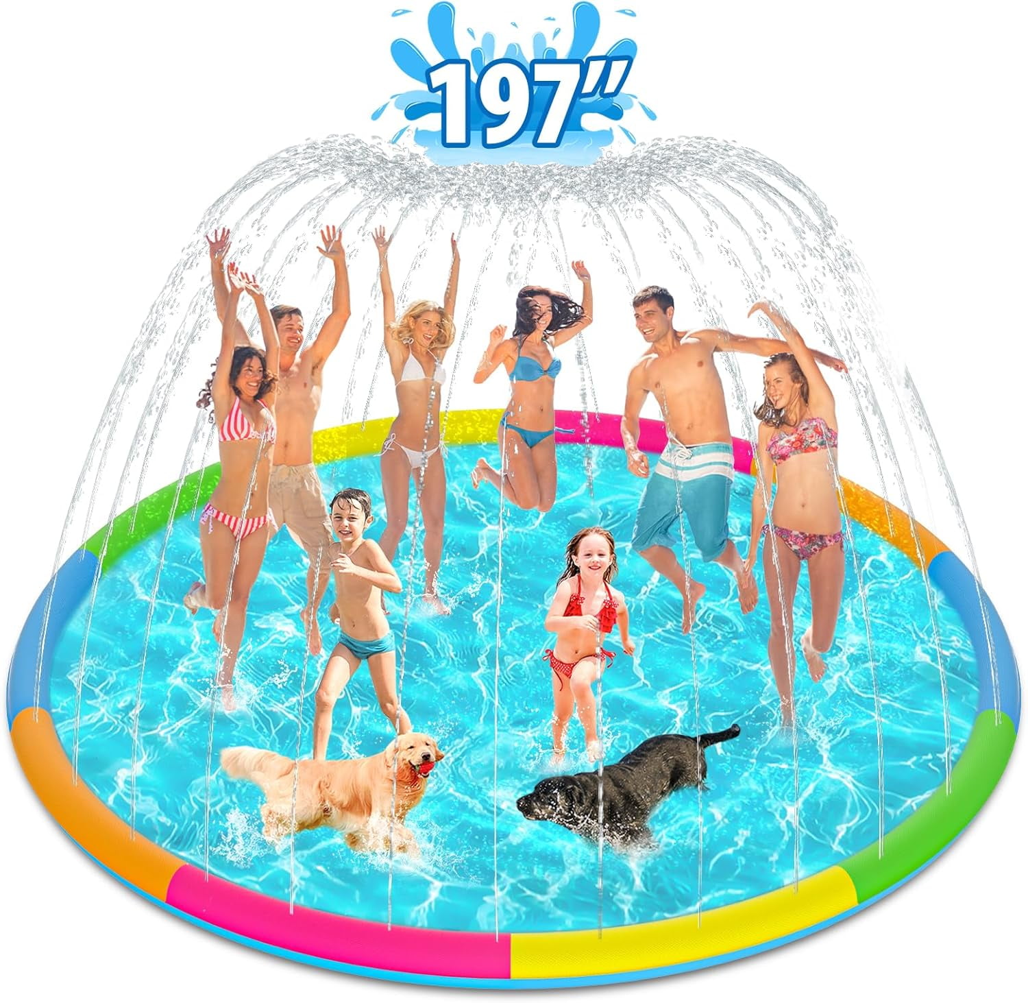 Peteast Splash Pad For Dogs & Kids - Anti-Slip Dog Pool For Large Dogs, 0.58 Mm Thickened Durable Outdoor Water Play Mat, Summer Sprinkler Toy For Backyard (67in, Blue