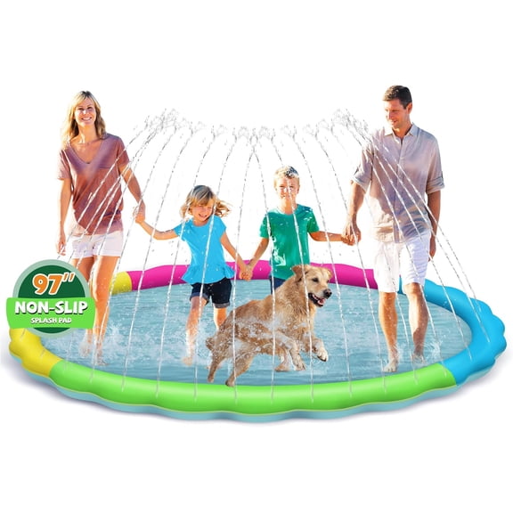 Splash Pad for Kids and Dogs, 97'' Extra Large Splash Pad for Toddlers 1-3 and Kids Ages 4-8, Non Slip Thicken Sprinkler Dog Pool Summer Outdoor Water Toys for Backyard