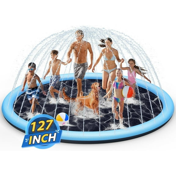 Splash Pad Sprinkler for Kids, 127" Extra Large Non-Slip Baby Play Mat - 2 Colors, Dog Pool Toys, Toddler Outdoor Toys for Ages 3-12 Boys Girls, Summer Outdoor Water Toys, Parent-Kids Games