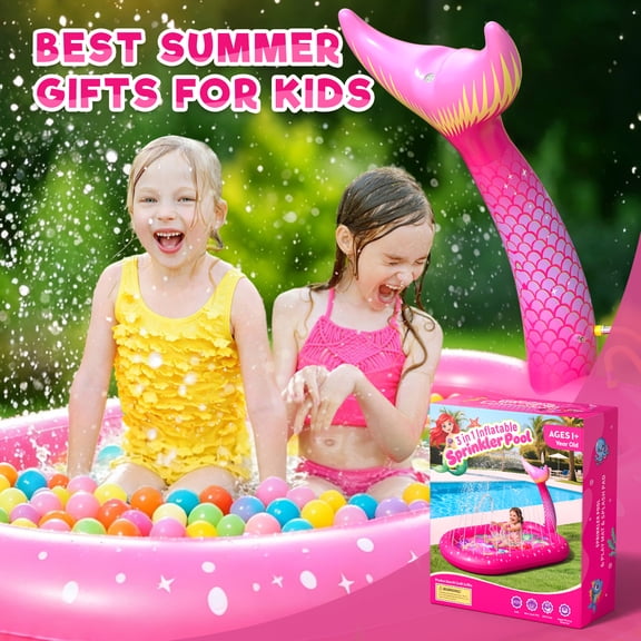 Sunrad Non-Slip Splash Pad for Kids & Dog, Water Play Mat for Outdoor Lawn Games, Fun Backyard Fountain Play Mat for Baby or Pets(Mermaid)