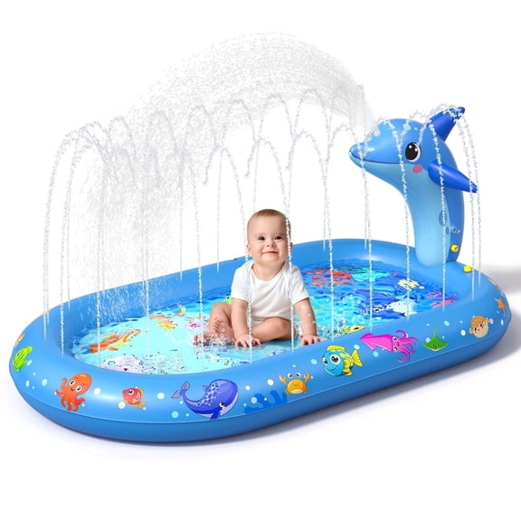 Sunrad Non-Slip Splash Pad for Kids & Dog, Water Play Mat for Outdoor Lawn Games, Fun Backyard Fountain Play Mat for Baby or Pets(Dolphin)