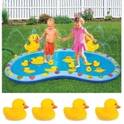 Splash Pad, Sprinkler for Kids and Wading Pool, Shallow Inflatable Water Splash Pool with 4 Squeaking Ducks