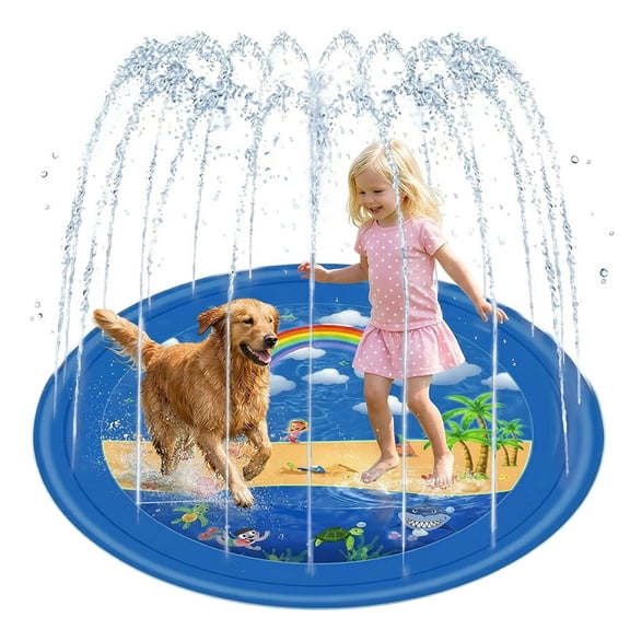 Splash Pad, Sprinkler for Kids and Wading Pool for Learning – Dog Sprinkler Pool, 67’’ Inflatable Water Summer Toys – Outdoor Play Mat for Babies & Toddlers,Blue