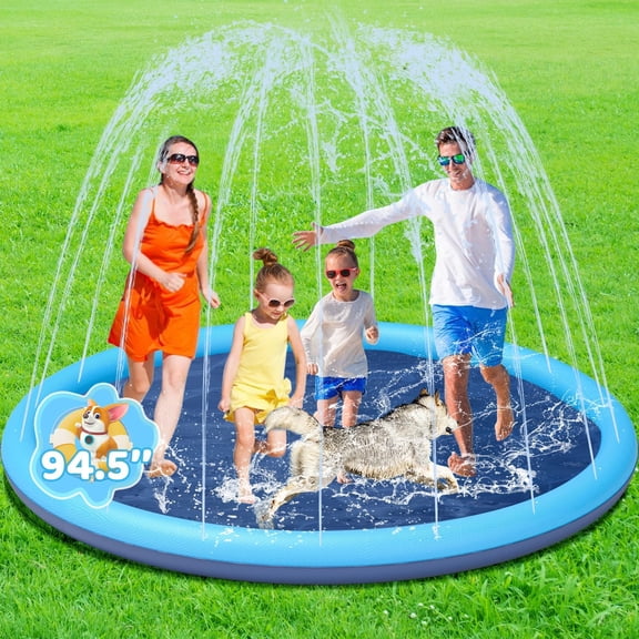 Splash Pad for Kids and Dog 94.5", Non-Slip Large Sprinkler Splash Play Mat, Sprinkler Pool for Outside Backyard Dog Pool