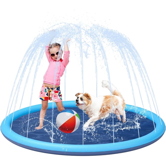 Splash Pad for Kids and Dog, Non-Slip Large Sprinkler Splash Play Mat, 59" Sprinkler Pool for Outside Backyard Dog Pool
