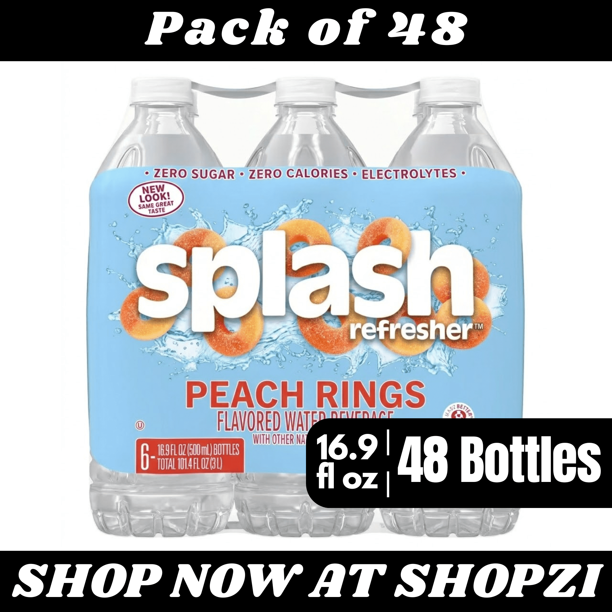 Splash Peach Rings Flavored Water 16.9 fl oz – 48 Pack Bottled Drink