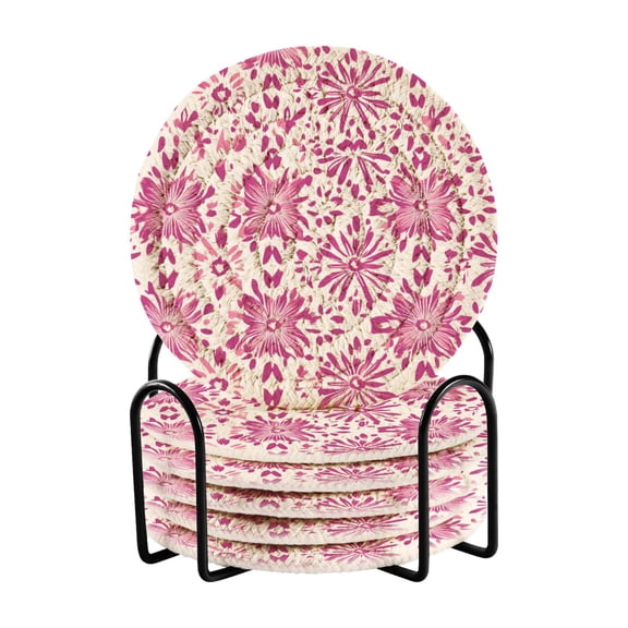 Splash Pink Pattern Drink Coasters with Holder Absorbent Coaster for Coffee Table Room Decor 6 Pack