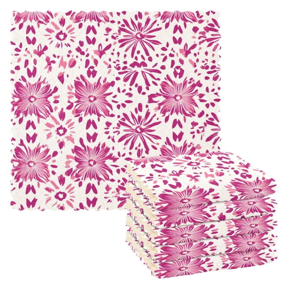 Splash Pink Pattern Kitchen Cloth Dish Towels for Drying Washing Absorbent Dish Rags 6 Pack