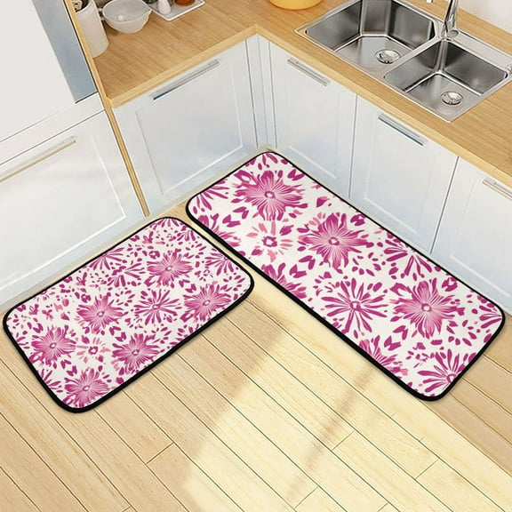 Splash Pink Pattern Kitchen Mat Set of 2 Cushioned Non Slip Rugs for Bedroom Floor Runner Mats