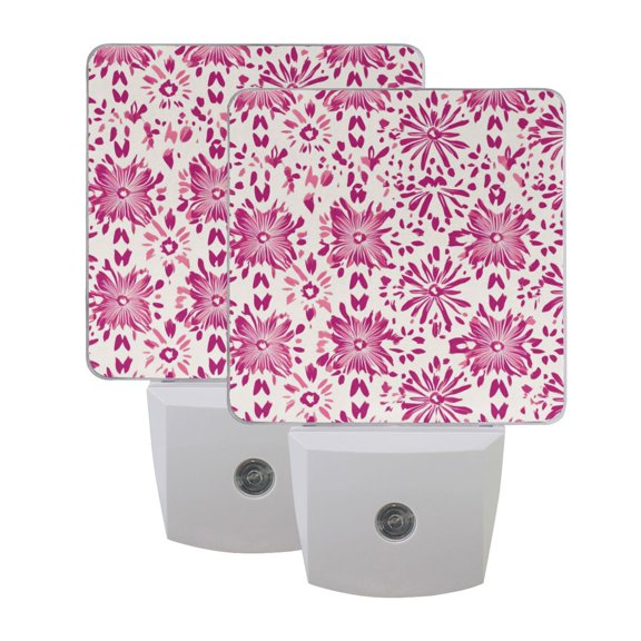 Splash Pink Pattern LED Night Light with Smart Sensor Plug Into Wall Dusk to Dawn 2 packs
