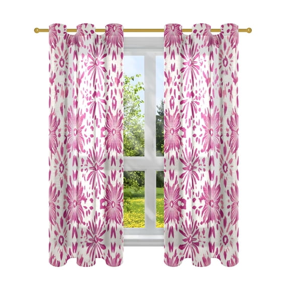 Splash Pink Pattern Semi Sheer Curtains for Living Room Bedroom Set of 2 Insulated Window Drapes