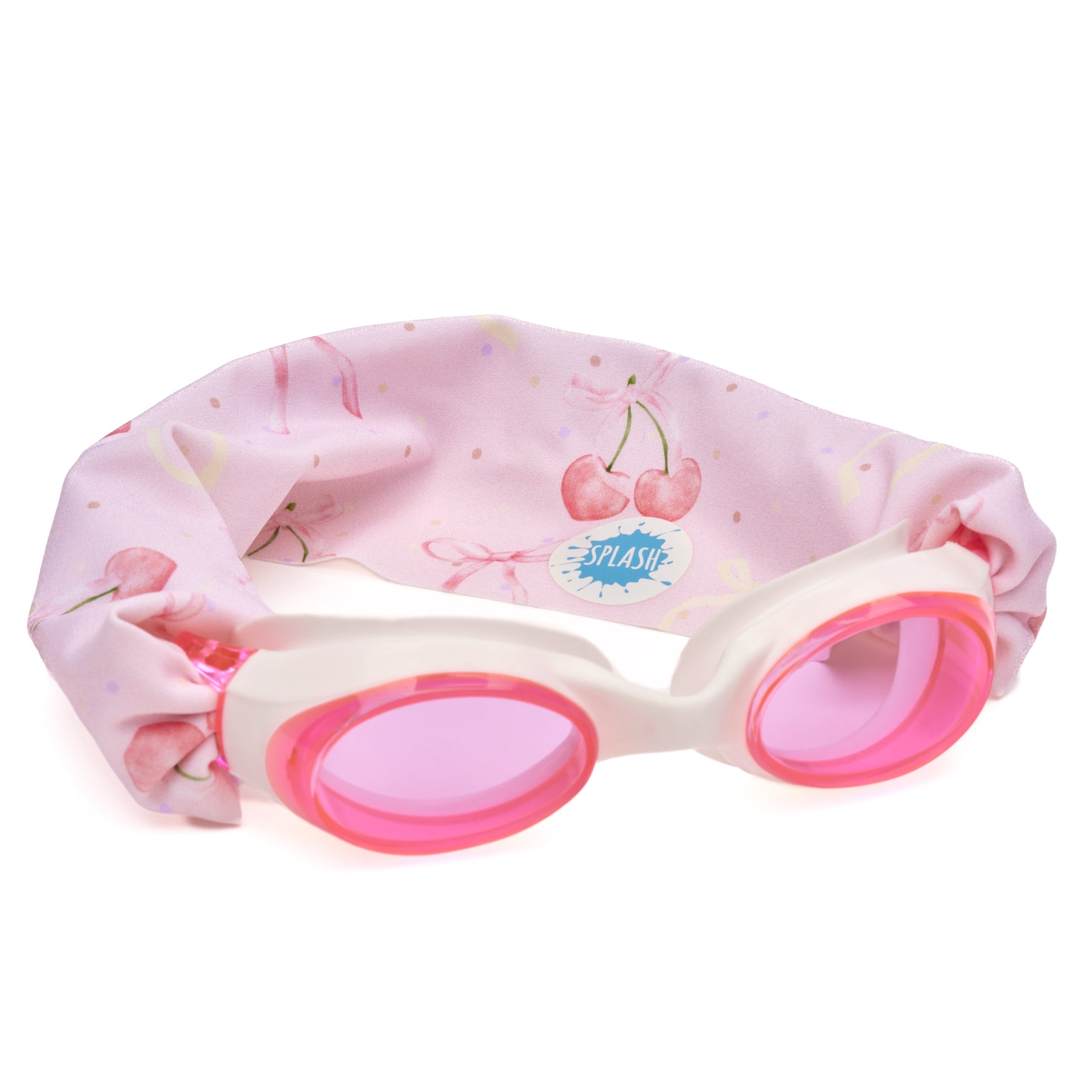 Splash Place KIDS SWIM GOGGLES with Fabric Strap - CHERRY CHARMS | Tangle-Free, Swimming Goggles for Kids, Comfy Fabric Strap Goggles