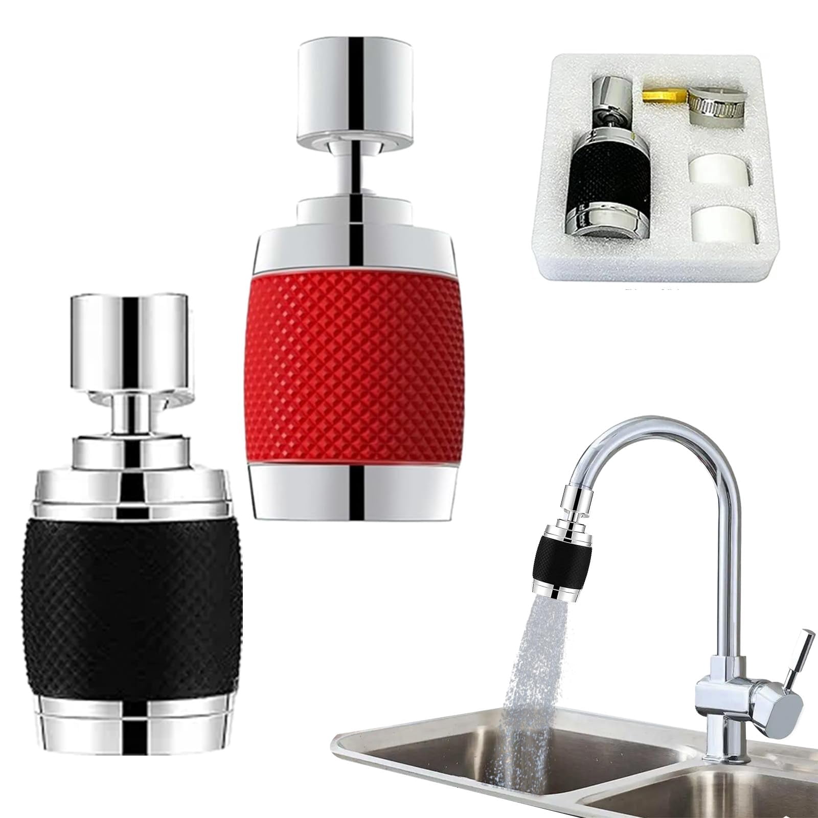 Splash Proof Booster Swivel Kitchen Filter Tap, 360° Degree Faucet Aerator with 3 Water Flow Modes, Universal Adapter Included, Easy Installation, Suitable
