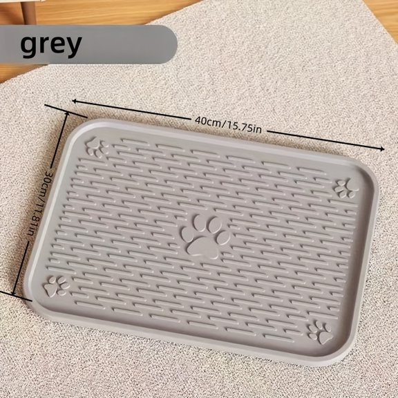 Splash-Proof Non-Slip TPR Pet Feeding Mat for Dogs & Cats, Heat-Resistant Durable Placemat, for Food/Water Bowls & Litter Boxes, Grey Paw & Bone Design