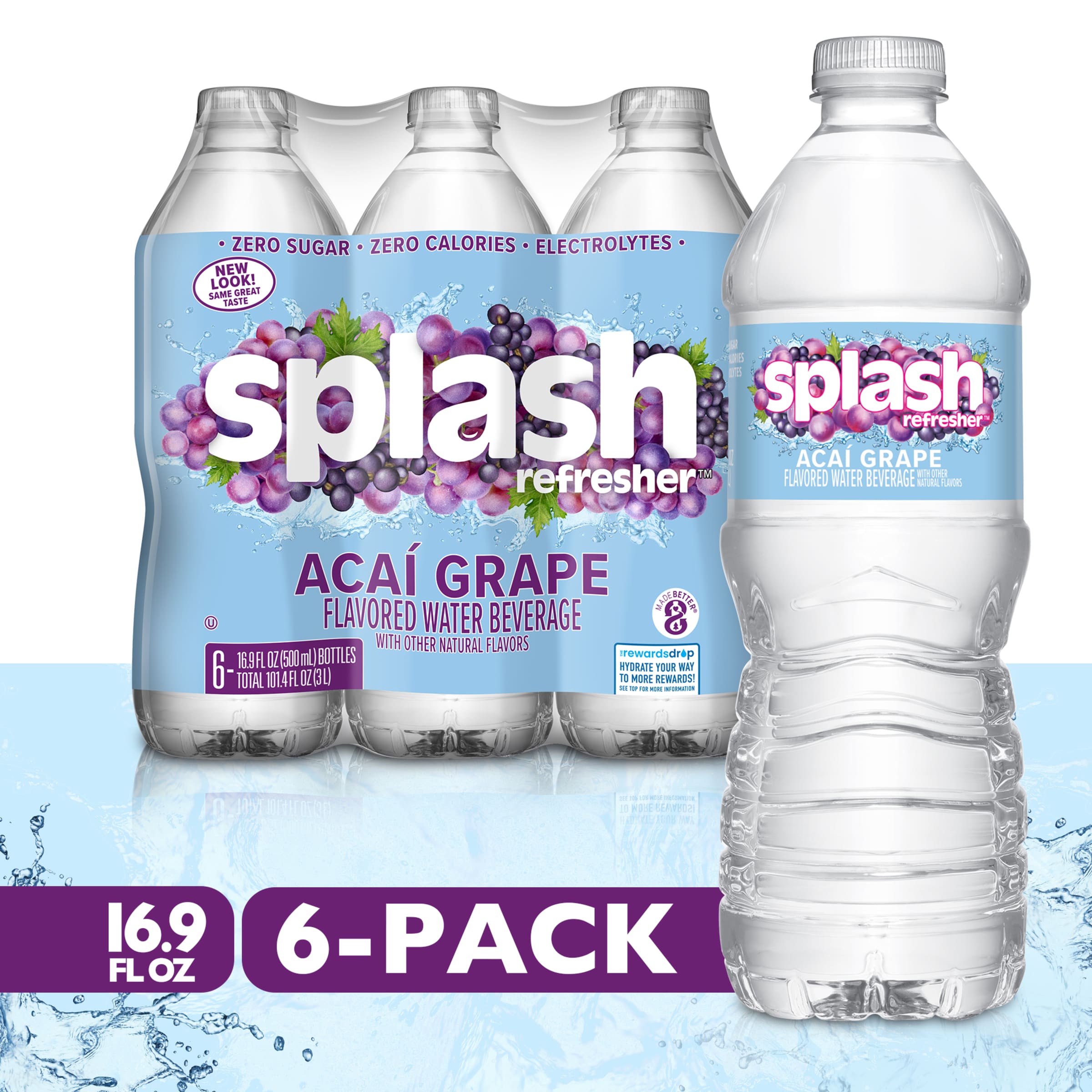 Splash Refresher Acai Grape Flavored Water, 16.9 fl oz, 6 Pack - image 1 of 9