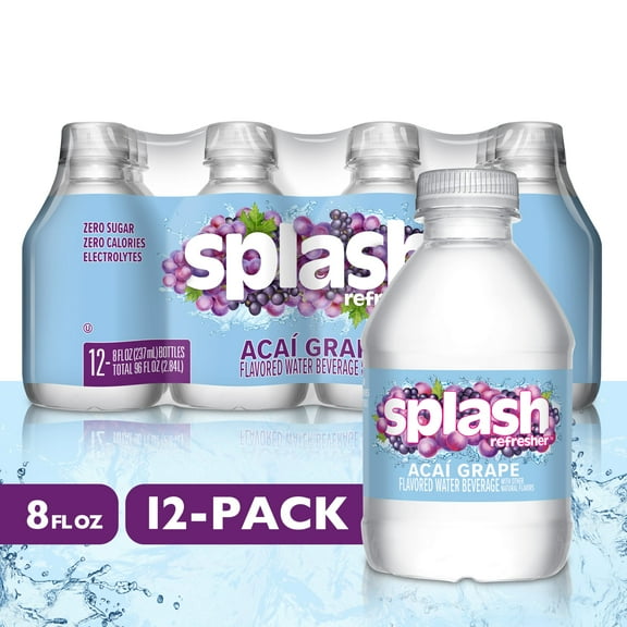 Splash Refresher Acai Grape Flavored Water, 8 Fl Oz, 12 Pack