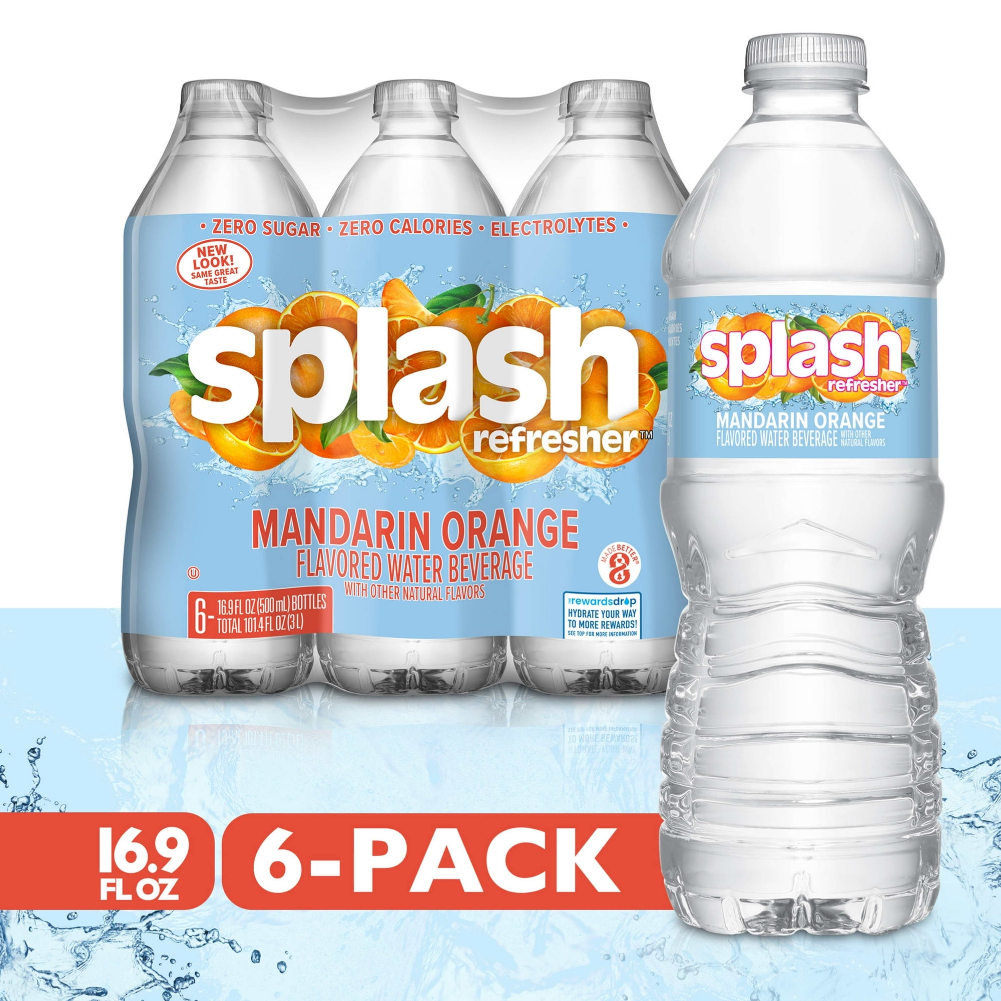 Splash Refresher Mandarin Orange Flavored Water, 16.9 fl oz, 6 Pack
