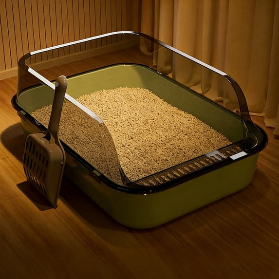 Splash Resistant Litter Box,Cats Oversized Semi-closed Litter Pan High Fence Splash-proof Thickened Cat Litter Box Easy Cleaning