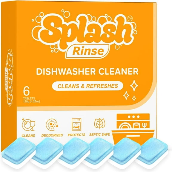 Splash Rinse Dishwasher Cleaner Tablets - Deep Cleaning For All Dishwasher Machine Models, 1 Count (Pack of 6)